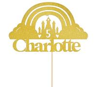 Personalised Princess Castle Glitter Cake Topper- Gold Any Custom Age & Name Glitter Cake Decoration and Sprinkles - Happy Birthday Decorations - Personalised Toppers for Cakes by Cakeshop