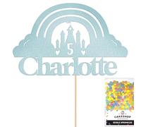 Personalised Princess Castle Glitter Cake Topper Lt Blue Any Custom Age & Name Glitter Cake Decoration and Sprinkles - Happy Birthday Decorations - Personalised Toppers for Cakes by Cakeshop
