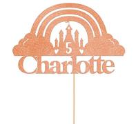 Personalised Princess Castle Glitter Cake Topper Rose Gold Any Custom Age & Name Glitter Cake Decoration and Sprinkles - Happy Birthday Decorations - Personalised Toppers for Cakes by Cakeshop