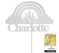 Personalised Princess Castle Glitter Cake Topper Silver Any Custom Age & Name Glitter Cake Decoration and Sprinkles - Happy Birthday Decorations - Personalised Toppers for Cakes by Cakeshop
