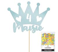 Personalised Princess Crown Glitter Cake Topper Lt Blue Any Custom Age & Name Glitter Cake Decoration and Sprinkles - Happy Birthday Decorations - Personalised Toppers for Cakes by Cakeshop
