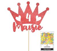 Personalised Princess Crown Glitter Cake Topper- Red Any Custom Age & Name Glitter Cake Decoration and Sprinkles - Happy Birthday Decorations - Personalised Toppers for Cakes by Cakeshop