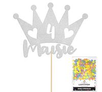 Personalised Princess Crown Glitter Cake Topper Silver Any Custom Age & Name Glitter Cake Decoration and Sprinkles - Happy Birthday Decorations - Personalised Toppers for Cakes by Cakeshop