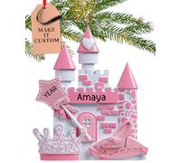Personalised Princess Ornament 2025 - Fast & Free 24h Customisation - Kids Christmas Ornaments for Tree - Custom Gift Wrapped Pink Castle & Attire Keepsake for Little Girls