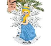 Personalised Princess Ornament 2025 - Fast & Free 24h Customisation - Kids Christmas Ornaments for Tree - Custom Gift Wrapped Blue Blonde Girl with Snowflake Keepsake for Little Girls
