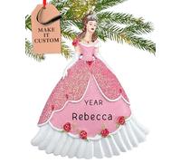 Personalised Princess Ornament 2025 - Fast & Free 24h Customisation - Kids Christmas Ornaments for Tree - Custom Gift Wrapped Girl in Pink Glitter Dress Keepsake for Little Girls