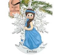Personalised Princess Ornament 2025 - Fast & Free 24h Customisation - Kids Christmas Ornaments for Tree - Custom Gift Wrapped Blue Girl with Snowflake Keepsake for Little Girls