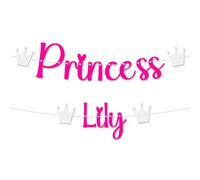 Personalised Princess Party Bunting - Customisable Recyclable Card Banner with Crowns or Castles - Birthday Garland Decoration for Girls - Includes Ribbon