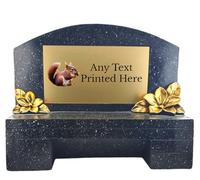Personalised Printed Black Large Memorial Bench With Plaque Grave Marker Selection Of Designs Available Robin Kingfisher Owl Rainbow Crossl (UV PRINTED) (Gold Plate Black Text, Squirrel)