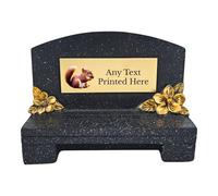 Personalised Printed Black Memorial Bench With Plaque Gold Flowers Grave Marker Various Designs Available Rainbow Robin Owl Kingfisher Cross (UV PRINTED) (Gold Plate / Black Text, Squirrel)
