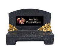 Personalised Printed Black Memorial Bench With Plaque Gold Flowers Grave Marker Various Designs Available Rainbow Robin Owl Kingfisher Cross (UV PRINTED) (Black Plate / Gold Text, Squirrel)