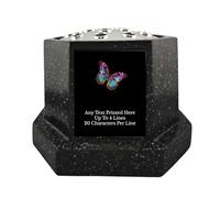 Personalised Printed Butterfly Design Stone Effect Octagon Memorial Rose Bowl Grave Marker Flower Pot Vase Selection of Colours (UV PRINTED) (Black, Silver Lid/Black Plate)