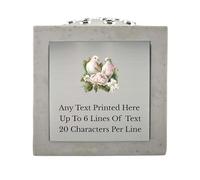 Personalised Printed Doves Design Stone Effect Memorial Rose Bowl Grave Marker Flower Pot Vase Selection Of Colours (UV PRINTED) (White, Silver Lid/Silver Plate)