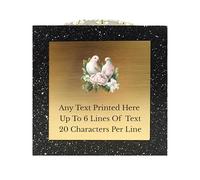 Personalised Printed Doves Design Stone Effect Memorial Rose Bowl Grave Marker Flower Pot Vase Selection Of Colours (UV PRINTED) (Black, Gold Lid/Gold Plate)