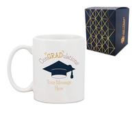Personalised Printed Graduation Mug with 'ConGRADulations' Design, Personalise with Any Name or Message, Gift Box Included, Full Colour Print, University College Graduation Gift