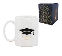 Personalised Printed Graduation Mug with Grad Cap Burst Design, Personalise with Any Name or Message, Gift Box Included, Full Colour Print, University College Graduation Gift