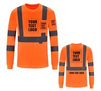 Personalised Printed hi vis Long Sleeve t Shirt Logo Customised Long Sleeve Hi Viz High Visibility Reflective Safety Work t Shirts EN20471 Class 3 Orange