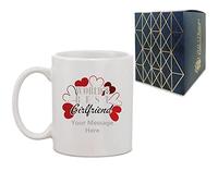 Personalised Printed Hot Drinks Coffee Tea Mug with World's Best Girlfriend Design, Gift Boxed, Personalise with Any Message for Valentines, Anniversaries
