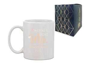 Personalised Printed Hot Drinks Coffee Tea Mug with World's Best Wife Design, Gift Boxed, Personalise with Any Message for Valentines, Anniversaries