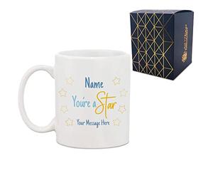 Personalised Printed Hot Drinks Coffee Tea Mug with You're A Star Design, Personalise with Any Message, Gift Box Included, Full Colour Print, Thank You Gratitude Retirement Teacher Gift