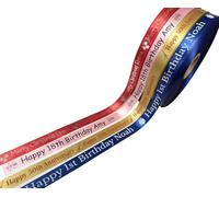Personalised Printed Luxury Ribbon - 10mm, 15mm, 25mm, 38mm, 48mm or 100mm Width - Customised, Various Lengths, Ribbon & Text Colours - Ideal for Birthdays, Weddings, Christmas Etc (15mm Wide)