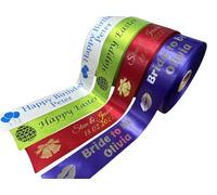 Personalised Printed Luxury Ribbon - 10mm, 15mm, 25mm, 38mm, 48mm or 100mm Width - Customised, Various Lengths, Ribbon & Text Colours - Ideal for Birthdays, Weddings, Christmas Etc (48mm Wide)