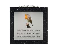 Personalised Printed Robin Design Stone Effect Memorial Rose Bowl Grave Marker Flower Pot Vase Selection Of Colours (UV PRINTED) (Black, Silver Lid/Silver Plate)