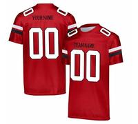 Personalised Printed Team Name & Number Football Jerseys, Breathable Mesh Fabric and Stylish Sleeve, Customise Sports Shirts for Men Women Youth Red