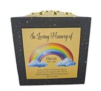 Personalised Printed White or Black Stone Effect Memorial Rose Bowl Grave Marker Flower Pot Vase With Rainbow Design (UV PRINTED) (Black, Gold Lid/Gold Plate)