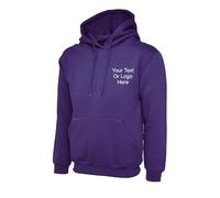 Personalised Printed Your Text Logo Hoodie Classic Pullover Hoodie Unisex Hooded Sweatshirt Top XS to 6XL Workwear Winterwear Top Fit Many colours 300GSM Customized Personalized Any text Purple