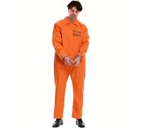 Personalised Prisoner Costumes Halloween Mens Orange Jumpsuit Convict With Handcuffs & I.D Board Fancy Dress Costume,Halloween Role Play, Masquerade (S)