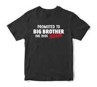 Personalised Promoted to Big Brother Again T Shirt for Boys Custom Date Baby Announcement Bro Boys Son Tee Top, 9-11 Years, Black