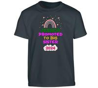 Personalised Promoted to Big Sister Girls T-Shirt Custom Siblings Rainbow Party Gift Gift Girls Kids Tshirt Printed Design Black - Youth Medium (Age 7-8)