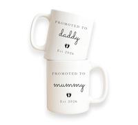 Personalised Promoted to Mummy & Daddy Est. YEAR Ceramic Mug Set - Pregnancy Announcement Mugs with Baby Feet, New Parents Gift, Baby Reveal, Baby Shower Keepsake (Set of 2: Mum & Dad)