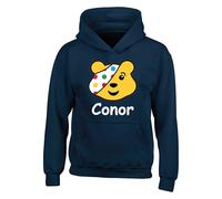 Personalised Pudsey Child Spotty Day Hoodie - Customise Your Name Children Need Day 2025 Novelty Gift For Boys Girl Unisex Hooded Sweatshirt Top (Navy, 7 Years)