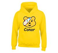 Personalised Pudsey Child Spotty Day Hoodie - Customise Your Name Children Need Day 2025 Novelty Gift For Boys Girl Unisex Hooded Sweatshirt Top (Yellow, 5 Years)