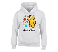 Personalised Pudsey Spotty Bear Hoodie - Custom Name Children Need Day 2025 School Event Support Gift For Kids Adults Unisex Hooded Sweatshirt Top(4XL, White)