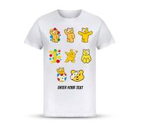 Personalised Pudsy Day Bear Kids T-Shirt - Children Need Kids Spotty Bear Charity Tee - Custom Text & Favorite Pudsy Design - Fun Unisex T-Shirt for Boys & Girls with Colorful Dots White