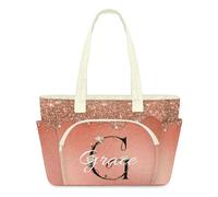 Personalised Puffer Tote Bag for Women - Custom Name & Floral Letter Large Tote Bag with Zip, Lightweight Shoulder Bag, Water-Resistant Work Travel Laptop Bag for Teacher Nurse Mum Gift, Orange