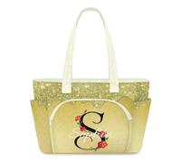 Personalised Puffer Tote Bag for Women - Custom Name & Floral Letter Large Tote Bag with Zip, Lightweight Shoulder Bag, Water-Resistant Work Travel Laptop Bag for Teacher Nurse Mum Gift, Yellow