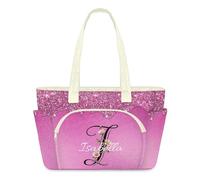 Personalised Puffer Tote Bag for Women - Custom Name & Floral Letter Large Tote Bag with Zip, Lightweight Shoulder Bag, Water-Resistant Work Travel Laptop Bag for Teacher Nurse Mum Gift, Purple