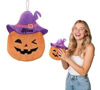 Personalised Pumpkin Shaped HandTowel With Name, Halloween Pumpkin Hanging Hand Towel Thick Absorbent Coral Fleece Hanging Hand Towel