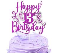 Personalised Purple 3D Butterfly Happy 13th Birthday Glitter Cake Toppers,Purple Butterfly Theme Cake Toppers for Cake Decorations Girls 13 Years Old Birthday Party Keepsakes