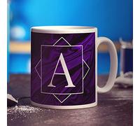 Personalised Purple Abstract Mug - Customise with Any Initial - Gift for Birthday, Christmas, Workplace - Present for Him, Her, Brother, Sister, Friend, Niece, Nephew, Colleague - 11oz Ceramic Cup