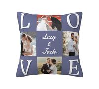 Personalised Purple Cushion Covers Couples Boys Girlfriends Gifts for Valentine's Day Birthdays Anniversary Christmas Wedding, Custom Pillow Case Cover with 4 Photos Collage & Texts, Double-sided