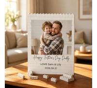 Personalised Puzzle Building Block Photo Plaque, Personalised, Custom DIY Picture Puzzle Board Keepsake with Name, Best Dad Birthday Presents for Dad Men Grandpa from Daughter Son