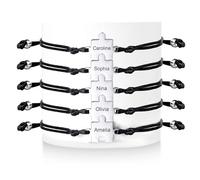 Personalised Puzzle Matching Bracelet for Women - Customised Set of 5 Piece Connected Forever Puzzle Bracelets Engraved Name for Family Sisters Best Friends BFF Gf Gifts for Christmas Birthday