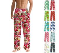 Personalised Pyjamas Bottoms with Face Photo, Custom Christmas Pyjama Bottoms for Men Women Kids, Matching PJS for Couples, Funny PJ Bottom, Christmas Gifts for Family Couples Friends (09)