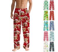 Personalised Pyjamas Bottoms with Face Photo, Custom Christmas Pyjama Bottoms for Men Women Kids, Matching PJS for Couples, Funny PJ Bottom, Christmas Gifts for Family Couples Friends (02)