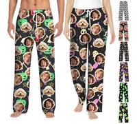 Personalised Pyjamas Bottoms with Face Photo, Halloween PJS Bottoms, Skeleton Pumpkin PJS, Custom PJ Bottoms for Women Men, Matching PJS for Couples, Halloween Gifts (Black Series)